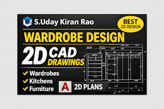 create professional 2d cad drawings for wardrobe kitchen and furniture