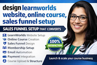 design learnworlds website, online course, sales funnel setup kajabi websites