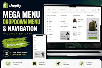 create shopify mega menu, dropdown menu and custom navigation