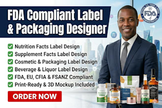 design fda compliant nutrition facts supplement label, packaging for eu, cfia