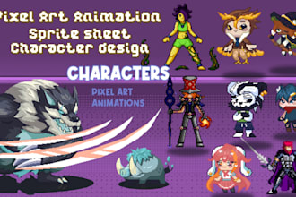 create pixel art sprite sheet, pixel animation, tileset for 2d games, pixel icon