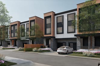 create realistic renderings for townhouse, mixed use, neighbourhood, commercial