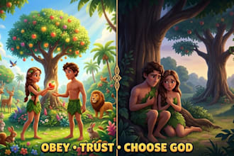 christian book illustration, bible illustration, bible story, kids illustration