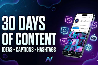 create 30 days of instagram content ideas and captions