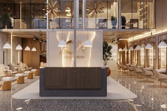 luxury 3d interior commercial space,highend salon design,reception area render