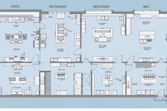 design a professional commercial kitchen layout for restaurants, hotels, and bar
