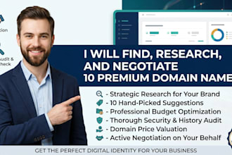 find, research, and negotiate 10 premium domain names for your business