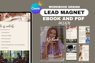 design canva ebook, workbook design, fillable pdf lead magnet pdf ebook design