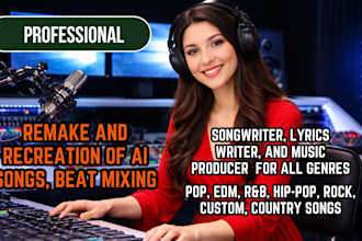 sing rock, pop songs, rdm, rap songwriter, female vocalist, and music producer