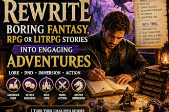 rewrite and edit boring fantasy, rpg or litrpg stories into engaging adventures