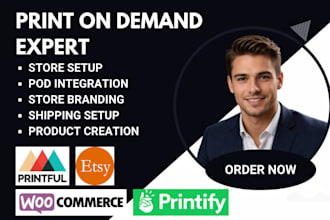 setup print on demand stores on etsy, printful, printify, amazon, woocommerce