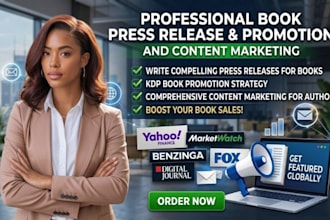 write press release, distribute for book press,kdp book promotion content market