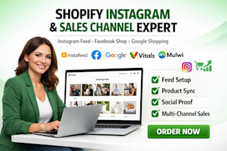 setup shopify instagram feed, facebook, google shopping, and sales channel app