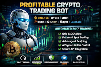 develop profitable binance bot, bybit, okx, pionex, kucoin, bitget, coinbase bot