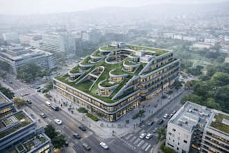 correct urban design error, render green commercial buildings for presentation