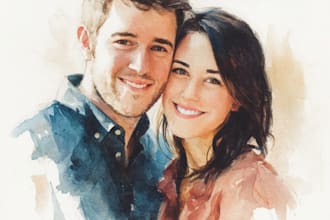 paint a beautiful watercolor couple portrait