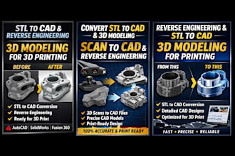 convert stl to cad, do reverse engineering and 3d modeling for 3d printing