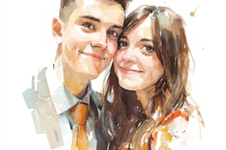 paint a beautiful watercolor couple portrait