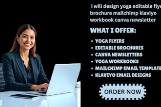 design yoga editable flyer brochure mailchimp klaviyo workbook canva newsletter