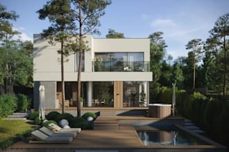 sustainable private villa house, cgi UK external, render UK residential house