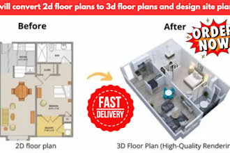 convert 2d floor plans to 3d floor plans and design site plans, mep patio deck