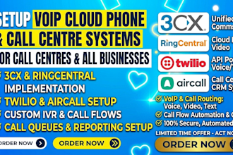 setup 3cx ringcentral twilio aircall voip cloud phone call centre system IVR