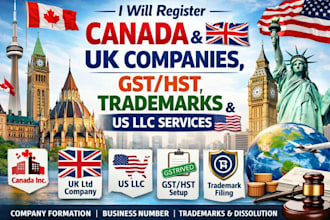 register canada and UK companies gst hst trademarks and US llc services