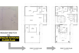 draw autocad 2d floor plan of house, restaurant, retail store, in 12 hours