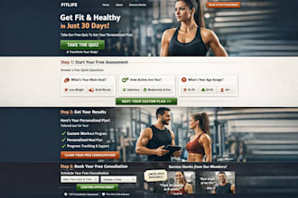 build converting health and fitness website quiz funnel for leads and booking