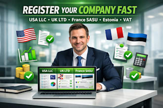 register USA llc, UK ltd, france sasu, estonia company and vat services