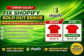 fix shopify sold out errors, product listing bugs, inventory and checkout issues
