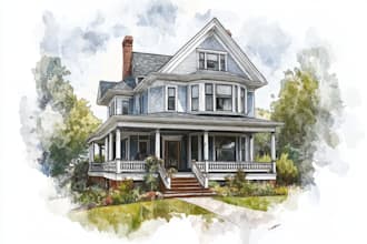 do handmade watercolor painting of house