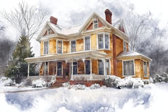 make handmade watercolor painting of house
