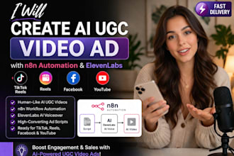 create ai ugc video ad n8n automation, elevenlaps tiltok reels facebook youtube