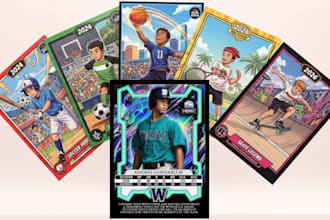 do custom trading card game, sports trading cards, stunning concept illustration