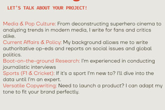 provide professional journalism, writing and research