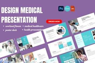 design medical health, presentation workout fitness slide, canva poster deck