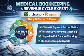 handle medical bookkeeping using drchrono, kareo, and revenue cycle tracking