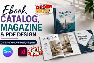 design ebook, catalog, magazine, bifold, booklet, and pdf in canva or indesign