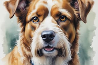 paint a custom pet portrait in watercolour and ink