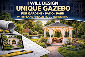 design unique gazebo for gardens patio park with plans realistic 3d rendering
