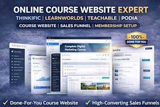 do online course website, thinkific website, learnworlds teachable podia website