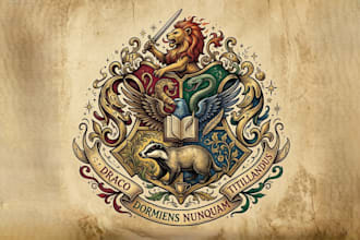 design a magical wizard school logo with a fantasy style