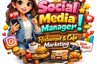 restaurant cafe social media manager with instagram marketing SMM ads and websit