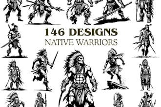 design retro hand drawn indian warrior logo