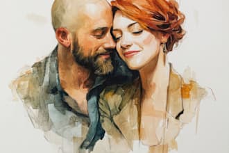 draw a watercolor couple portrait