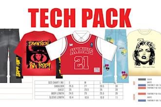 make professional fashion technical flat sketch and techpack for clothing brands