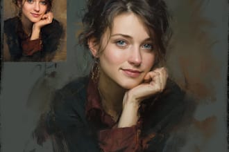 make a professional hand drawn portrait oil painting on canvas
