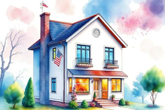 paint a watercolor house portrait or city space illustration