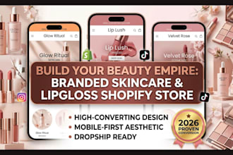 branded shopify beauty website lip gloss store skincare dropship store cosmetic